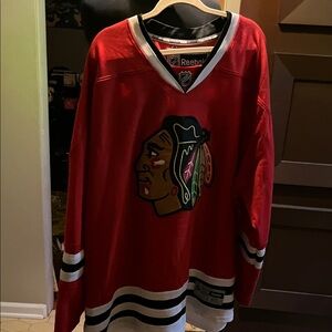 Reebok Red and Black Hockey Jersey - Chicago Blackhawks